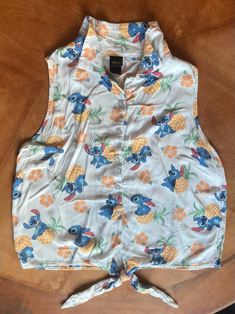 S women’s Hot Topic Disney Lilo & Stitch Pineapple Tie-Front Top
